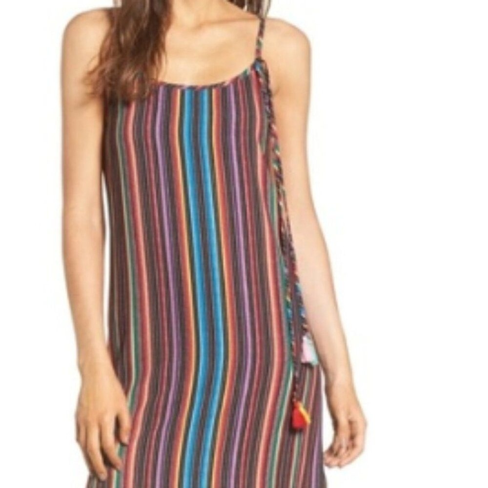 Show Me Your Mumu Dress Multicolor S Women Striped Tassel Strappy Boho